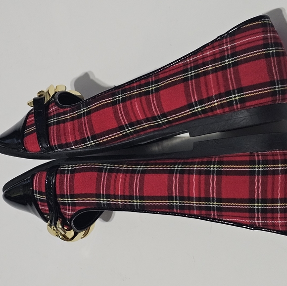 Steve Madden Red Vivi Plaid Girl Flats With Chunky Chain Size2 NWT - Picture 4 of 11